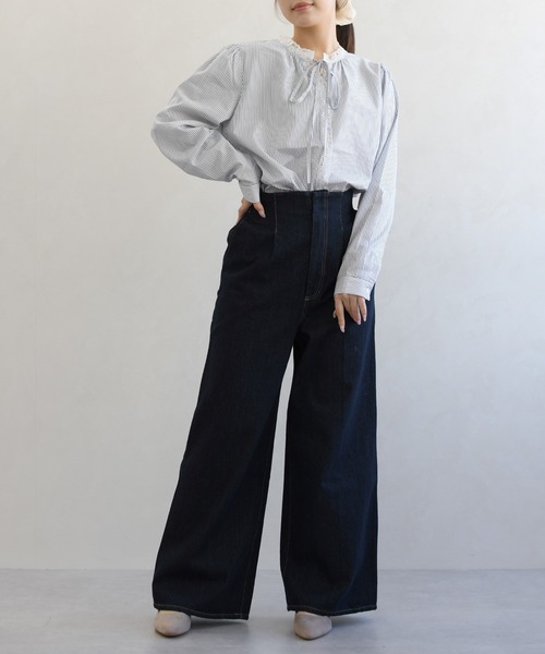 31 Sons de mode(トランテアン ソン ドゥ モード)の「一部店舗限定 レース細リボンブラウス(シャツ/ブラウス・レディース・イエロー/ブルー系/ホワイト・フリ-)」の17枚目の写真