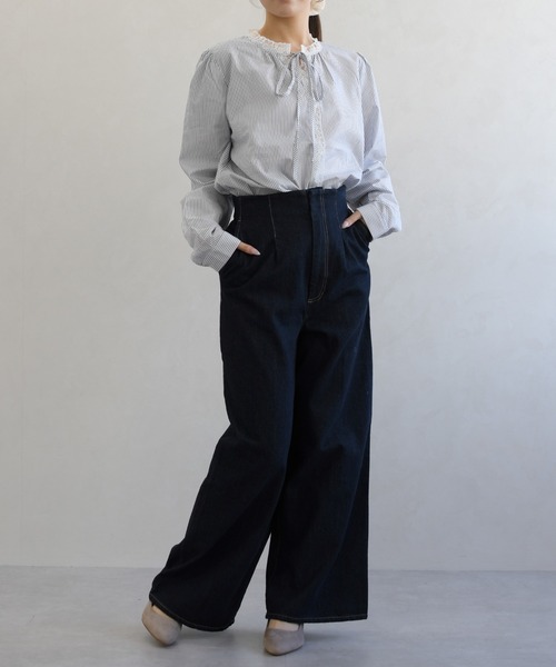 31 Sons de mode(トランテアン ソン ドゥ モード)の「一部店舗限定 レース細リボンブラウス(シャツ/ブラウス・レディース・イエロー/ブルー系/ホワイト・フリ-)」の19枚目の写真