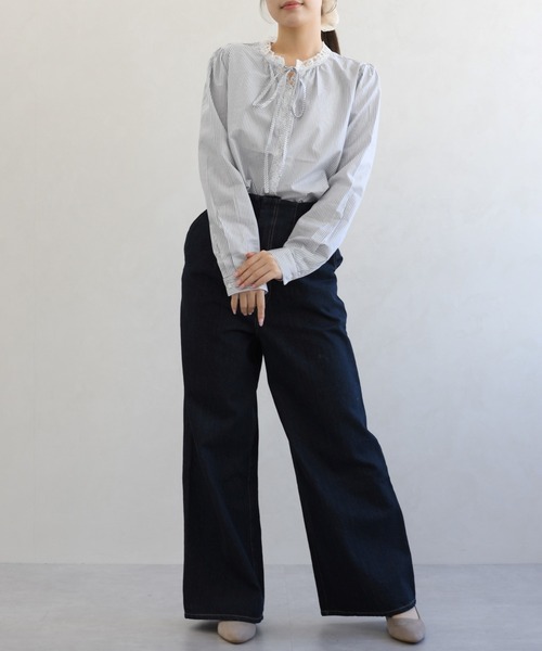 31 Sons de mode(トランテアン ソン ドゥ モード)の「一部店舗限定 レース細リボンブラウス(シャツ/ブラウス・レディース・イエロー/ブルー系/ホワイト・フリ-)」の20枚目の写真