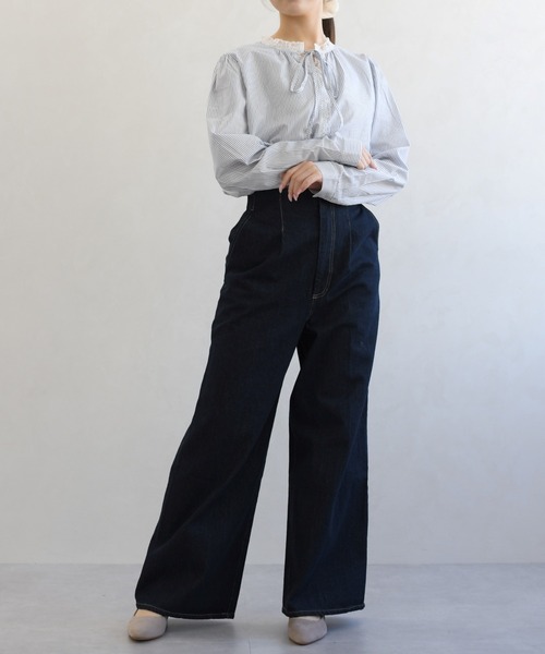 31 Sons de mode(トランテアン ソン ドゥ モード)の「一部店舗限定 レース細リボンブラウス(シャツ/ブラウス・レディース・イエロー/ブルー系/ホワイト・フリ-)」の21枚目の写真