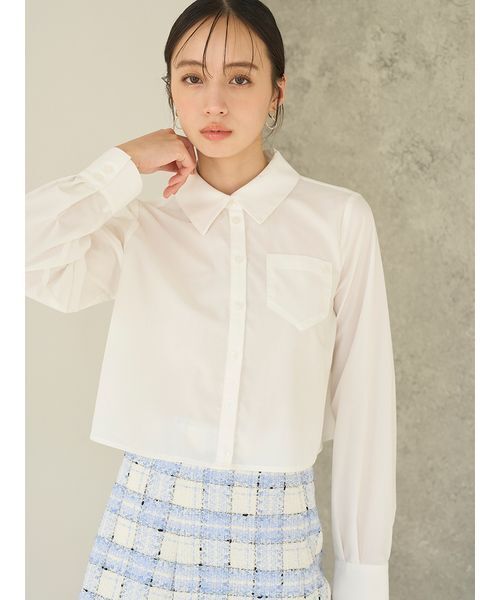 SNIDEL(スナイデル)の「バリエクロップドシャツ(シャツ/ブラウス・レディース・ストライプ/ホワイト/ピンク・F)」の6枚目の写真