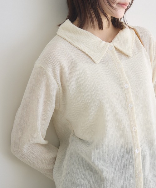 RU.TI.LE(ルチル)の「【RU.TI.LE】メランジ楊柳衿付きトップス(その他トップス・レディース・アイボリー/ブラウン/ライトグレー・MEDIUM)」の4枚目の写真