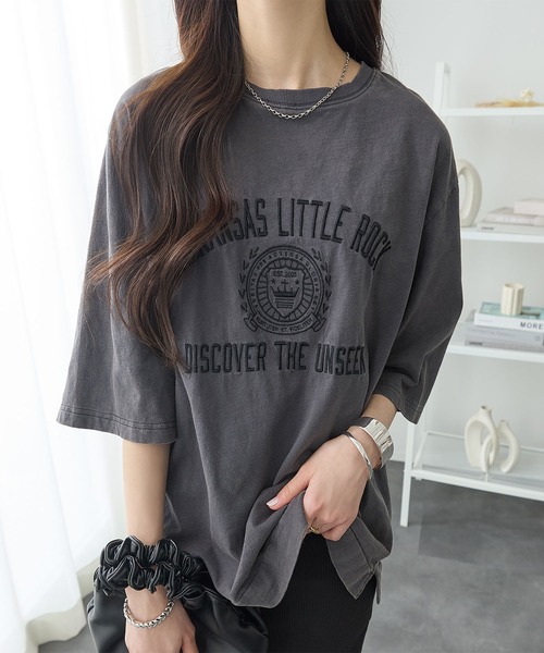ReDial（リダイアル）の「ピグメント刺繍Tシャツ（Tシャツ/カットソー・レディース・ピンク/チャコールグレー/ブラウン・L/M/3L/LL）」の6枚目の写真
