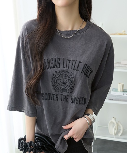 ReDial（リダイアル）の「ピグメント刺繍Tシャツ（Tシャツ/カットソー・レディース・ピンク/チャコールグレー/ブラウン・L/M/3L/LL）」の10枚目の写真