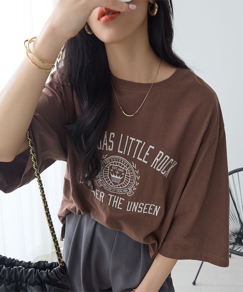 ReDial（リダイアル）の「ピグメント刺繍Tシャツ（Tシャツ/カットソー・レディース・ピンク/チャコールグレー/ブラウン・L/M/3L/LL）」の19枚目の写真