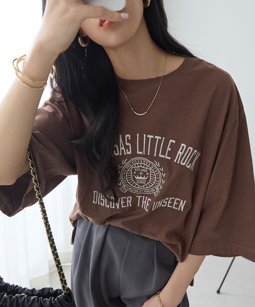 ReDial（リダイアル）の「ピグメント刺繍Tシャツ（Tシャツ/カットソー・レディース・ピンク/チャコールグレー/ブラウン・L/M/3L/LL）」の20枚目の写真