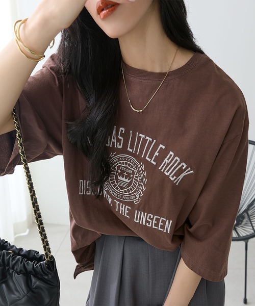 ReDial（リダイアル）の「ピグメント刺繍Tシャツ（Tシャツ/カットソー・レディース・ピンク/チャコールグレー/ブラウン・L/M/3L/LL）」の22枚目の写真