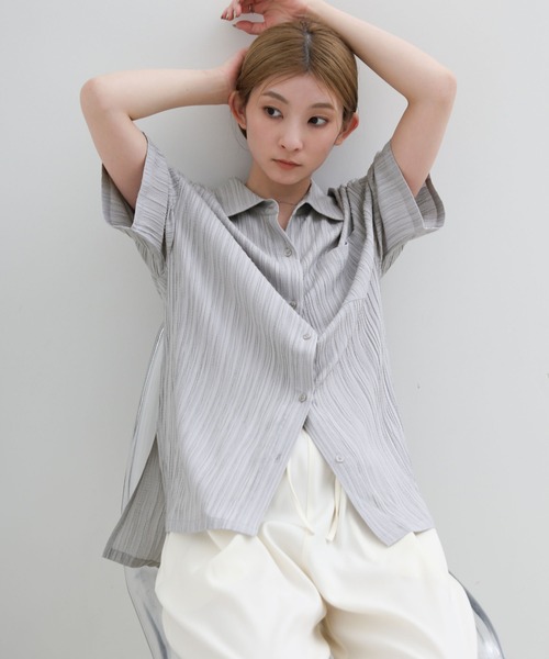 select MOCA（セレクトモカ）の「ビッグシルエットジャガードシャツ（シャツ/ブラウス・レディース・ライトグレー/ブラック/アイボリー・FREE）」の3枚目の写真