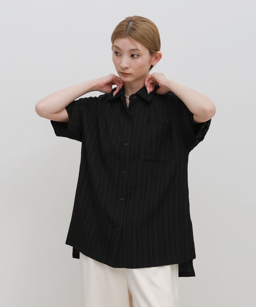 select MOCA（セレクトモカ）の「ビッグシルエットジャガードシャツ（シャツ/ブラウス・レディース・ライトグレー/ブラック/アイボリー・FREE）」の2枚目の写真