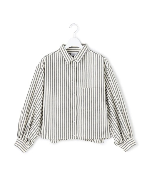 J.PRESS YORK STREET(ジェイプレスヨークストリート)の「【WOMEN】ストライプショート ブラウス(シャツ/ブラウス・レディース・ベージュ系1/ブラック系1/ホワイト系/サックスブルー系1/ピンク系1・F)」の2枚目の写真