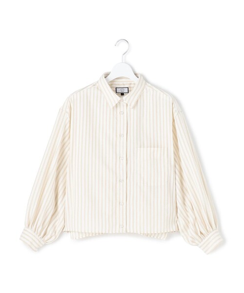 J.PRESS YORK STREET(ジェイプレスヨークストリート)の「【WOMEN】ストライプショート ブラウス(シャツ/ブラウス・レディース・ベージュ系1/ブラック系1/ホワイト系/サックスブルー系1/ピンク系1・F)」の3枚目の写真