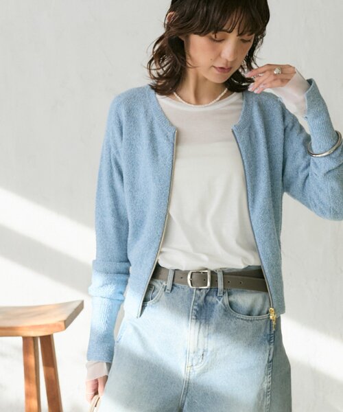 RIVE DROITE（リヴドロワ）の「予約【大人のこなれ感】メランジブークレーZIPニット（カーディガン/ボレロ・レディース・ブラック/ベージュ/サックスブルー・FREE）」の3枚目の写真