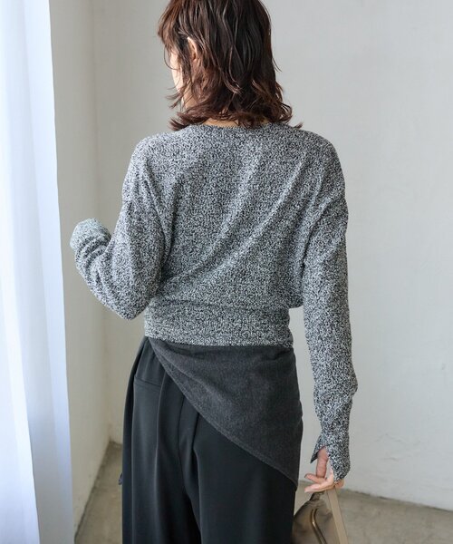 RIVE DROITE（リヴドロワ）の「予約【大人のこなれ感】メランジブークレーZIPニット（カーディガン/ボレロ・レディース・ブラック/ベージュ/サックスブルー・FREE）」の10枚目の写真