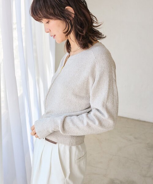 RIVE DROITE（リヴドロワ）の「予約【大人のこなれ感】メランジブークレーZIPニット（カーディガン/ボレロ・レディース・ブラック/ベージュ/サックスブルー・FREE）」の18枚目の写真