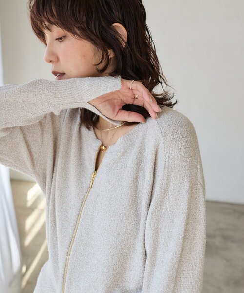 RIVE DROITE（リヴドロワ）の「予約【大人のこなれ感】メランジブークレーZIPニット（カーディガン/ボレロ・レディース・ブラック/ベージュ/サックスブルー・FREE）」の21枚目の写真