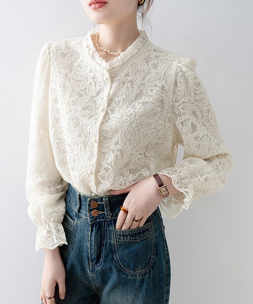 Doux Belle(ドゥーベル)の「ハイネックレースブラウス(シャツ/ブラウス・レディース・ベージュ・X-LARGE/LARGE/MEDIUM)」の5枚目の写真