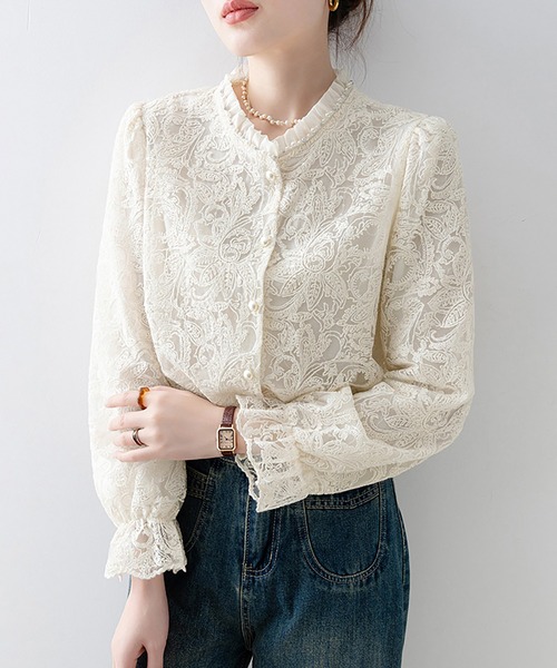 Doux Belle(ドゥーベル)の「ハイネックレースブラウス(シャツ/ブラウス・レディース・ベージュ・X-LARGE/LARGE/MEDIUM)」の7枚目の写真