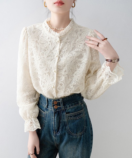 Doux Belle(ドゥーベル)の「ハイネックレースブラウス(シャツ/ブラウス・レディース・ベージュ・X-LARGE/LARGE/MEDIUM)」の9枚目の写真