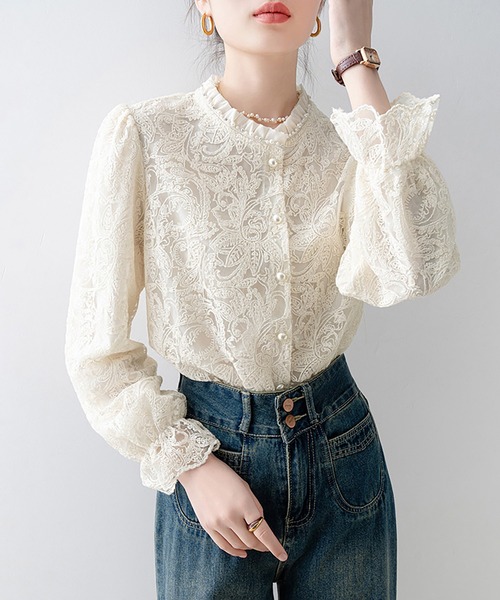 Doux Belle(ドゥーベル)の「ハイネックレースブラウス(シャツ/ブラウス・レディース・ベージュ・X-LARGE/LARGE/MEDIUM)」の11枚目の写真