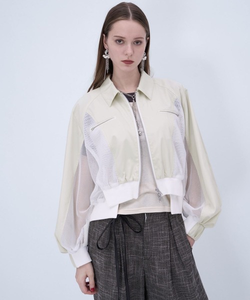 HARE(ハレ)の「メッシュキリカエショートブルゾン(HARE)(ブルゾン・レディース・ブラック/ホワイト・FREE)」の2枚目の写真