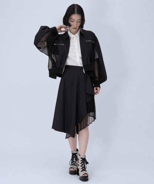 HARE(ハレ)の「メッシュキリカエショートブルゾン(HARE)(ブルゾン・レディース・ブラック/ホワイト・FREE)」の4枚目の写真