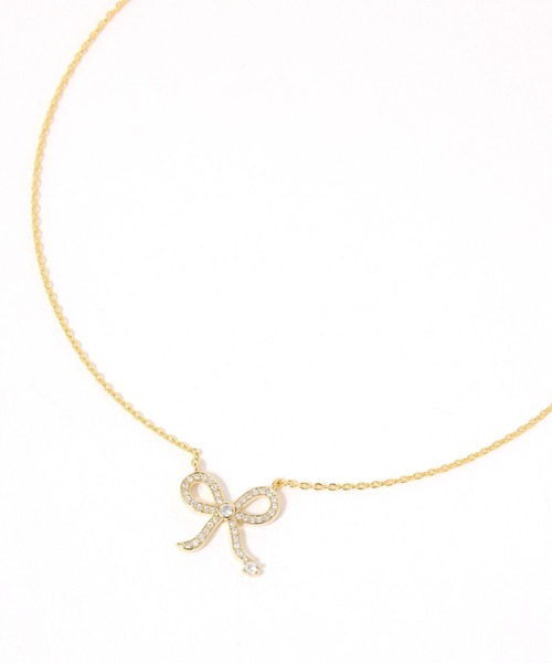 Heather(ヘザー)の「リボンラインストーンネックレス 659919(ネックレス・レディース・ゴールド/シルバー・ONE SIZE)」の1枚目の写真