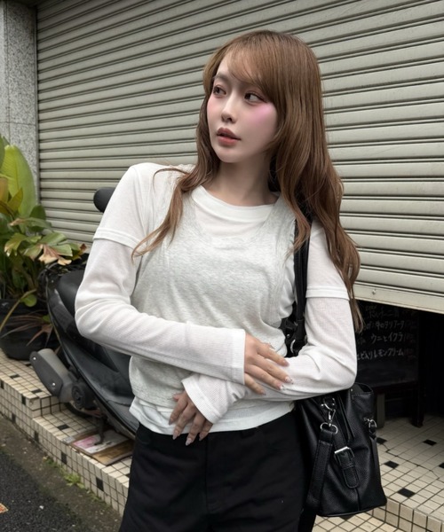 RAY CASSIN(レイカズン)の「デザインレイヤードロンT(Tシャツ/カットソー・レディース・チャコールグレー/グレー系その他2/ネイビー/ホワイト・FREE)」の3枚目の写真