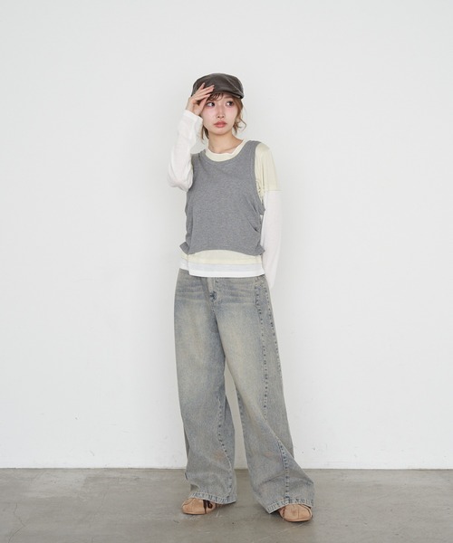 RAY CASSIN(レイカズン)の「デザインレイヤードロンT(Tシャツ/カットソー・レディース・チャコールグレー/グレー系その他2/ネイビー/ホワイト・FREE)」の14枚目の写真