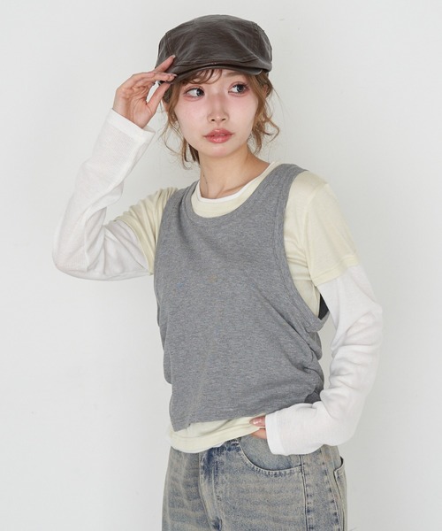 RAY CASSIN(レイカズン)の「デザインレイヤードロンT(Tシャツ/カットソー・レディース・チャコールグレー/グレー系その他2/ネイビー/ホワイト・FREE)」の13枚目の写真