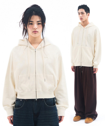 BASIC SMALL LOGO HOODIE ZIP UP CREAM
