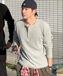 NOWLE（ノウル）の「【NOWLE】ヘンリーネック ワッフル ロングスリーブ Tシャツ / サーマル ロンT（Tシャツ/カットソー）」