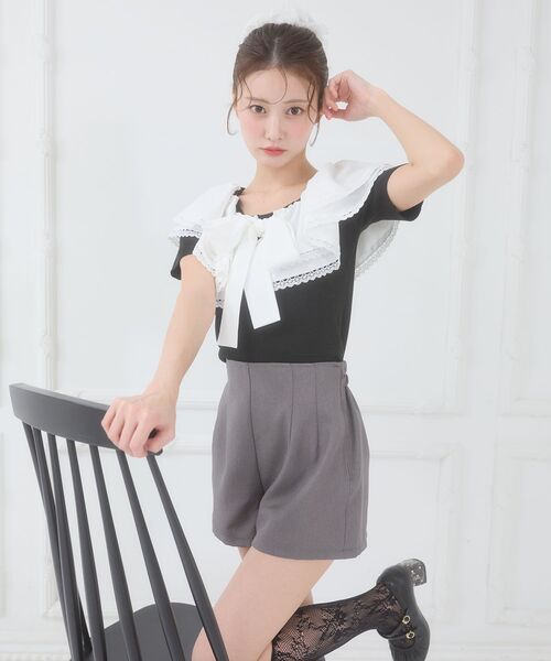 MAJESTIC LEGON（マジェスティックレゴン）の「ハイウエストショートパンツ（その他パンツ・レディース・ブラック/アイボリー/グレー・MEDIUM）」の20枚目の写真