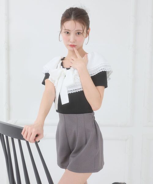 MAJESTIC LEGON（マジェスティックレゴン）の「ハイウエストショートパンツ（その他パンツ・レディース・ブラック/アイボリー/グレー・MEDIUM）」の22枚目の写真