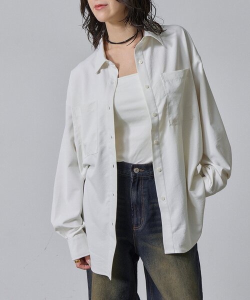 goocy（グーシー）の「合繊ツイルオーバーサイズシャツ（シャツ/ブラウス・レディース・ホワイト/ブルー/イエロー・FREE）」の4枚目の写真