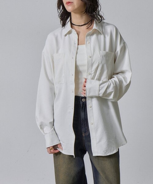 goocy（グーシー）の「合繊ツイルオーバーサイズシャツ（シャツ/ブラウス・レディース・ホワイト/ブルー/イエロー・FREE）」の8枚目の写真