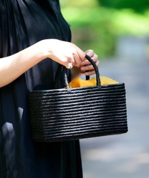 Backet Buggage かごバッグ　アバカ素材/牛革　ブラック BUCKET BUGGAGE Basket Large トートバッグ（かごバッグ