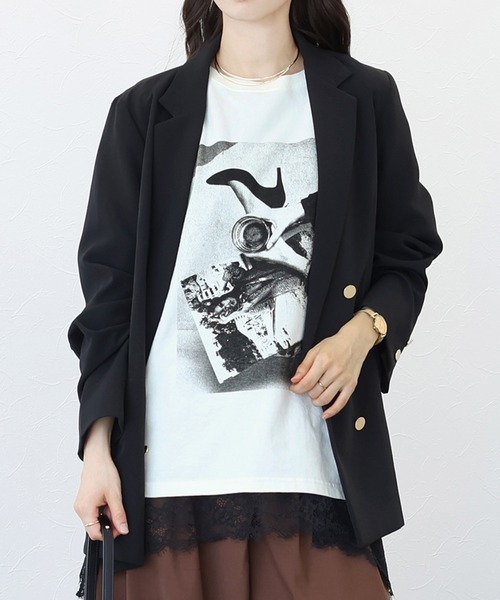 Aletta vita(アレッタビータ)の「綿天竺フォトTシャツ(Tシャツ/カットソー・レディース・杢グレー/オフホワイト・FREE)」の5枚目の写真