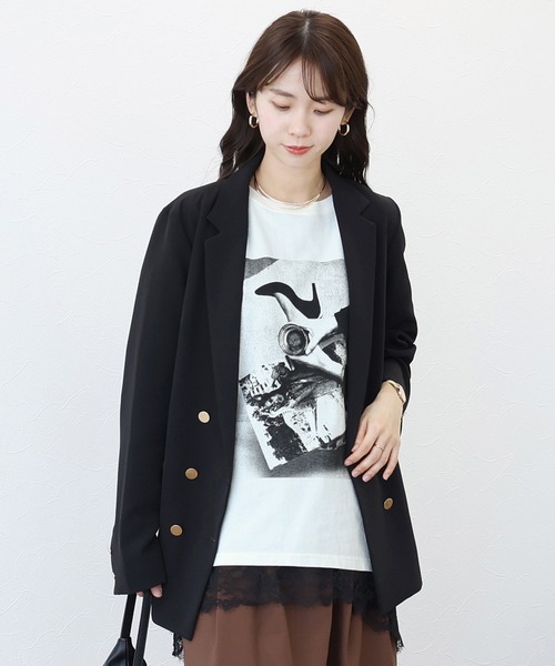 Aletta vita(アレッタビータ)の「綿天竺フォトTシャツ(Tシャツ/カットソー・レディース・杢グレー/オフホワイト・FREE)」の7枚目の写真