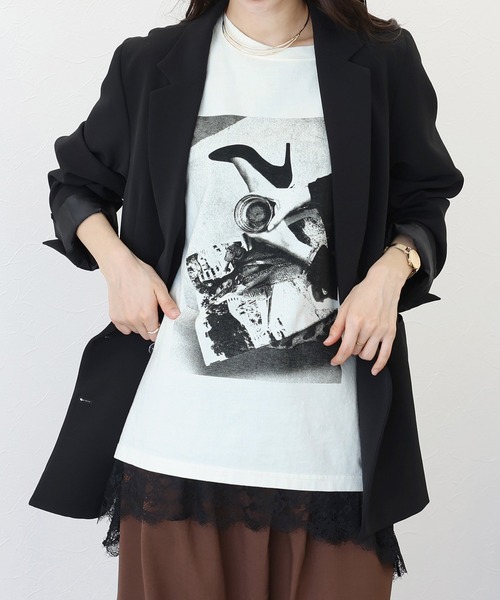 Aletta vita(アレッタビータ)の「綿天竺フォトTシャツ(Tシャツ/カットソー・レディース・杢グレー/オフホワイト・FREE)」の6枚目の写真
