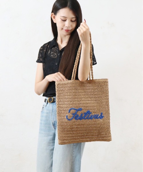 MILLION CARATS(ミリオンカラッツ)の「サガラ刺繍が映える、軽やかペーパーメッシュの夏映えフラットトートバッグ ※A4対応・軽量(トートバッグ・レディース・オフホワイト/グレー/チャコールグレー/ベージュ・FREE)」の6枚目の写真