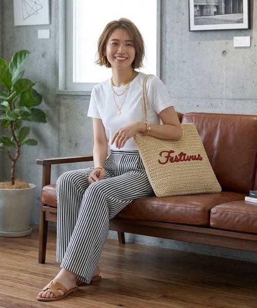 MILLION CARATS(ミリオンカラッツ)の「サガラ刺繍が映える、軽やかペーパーメッシュの夏映えフラットトートバッグ ※A4対応・軽量(トートバッグ・レディース・オフホワイト/グレー/チャコールグレー/ベージュ・FREE)」の16枚目の写真