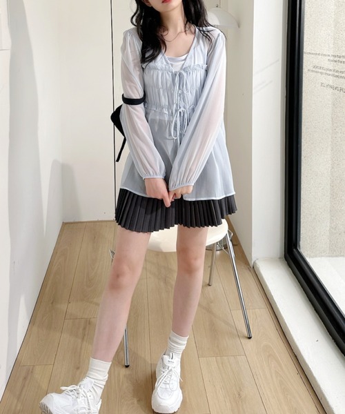 Ada.(エイダ)の「フロントギャザー ビスチェ風 Vネックシアーブラウス(シャツ/ブラウス・レディース・ブルー/アイボリー/ピンク・FREE)」の15枚目の写真