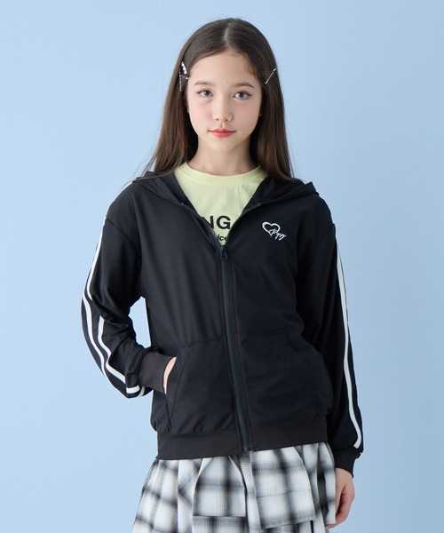 【4L／白青】異素材MIX＊アイレット＊薄手パーカー＊大きいサイズ＊レディース X-girl SPORTS エックスガールスポーツ ジップアップ パーカー