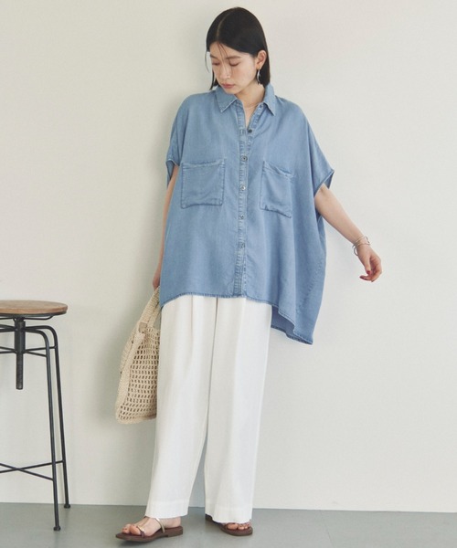 Doux archives(ドゥアルシーヴ)の「【名品】ソフトデニム2WAYフレンチシャツ(シャツ/ブラウス・レディース・サックスブルー/ブルー・FREE)」の4枚目の写真
