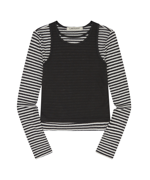 LARTIGENT（ラーティゼン）の「L23 STRIPE LAYERED SET(CHARCOAL)（Tシャツ/カットソー・レディース・その他・FREE）」の2枚目の写真