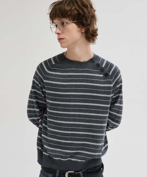 SIRALINE V‑neck knit pullover [gray ST] — вязаный пуловер с V‑образным вырезом