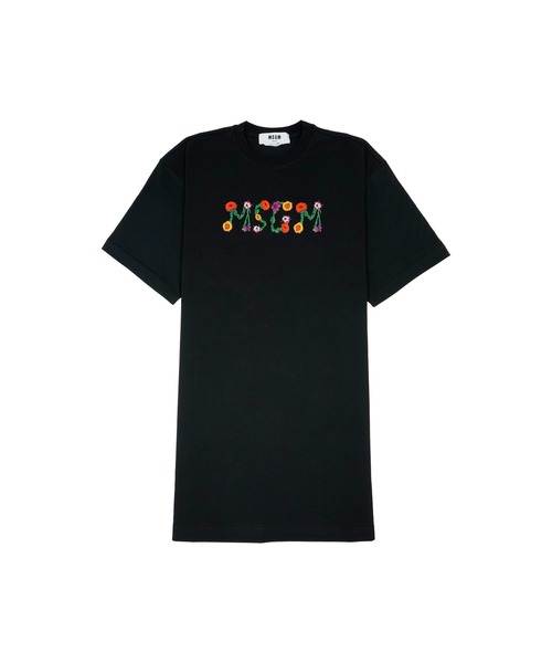 MSGM(エムエスジーエム)の「MSGM FLOWER エンブロイダリーロゴ Tシャツワンピース(ワンピース・レディース・ブラック・M)」の1枚目の写真