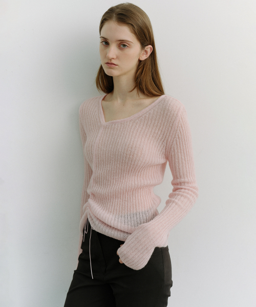 DUNST(ダンスト)の「2-WAY SHIRRING KNIT TOP_UDSW6A204_SOFT PINK(ニット/セーター・レディース・ライトピンク・SMALL/MEDIUM/LARGE)」の1枚目の写真