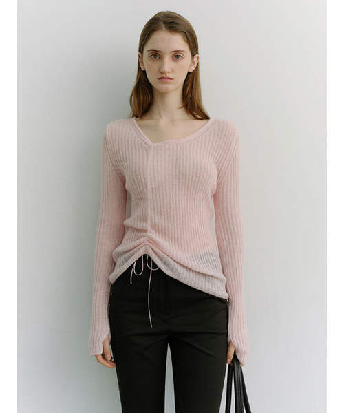 DUNST(ダンスト)の「2-WAY SHIRRING KNIT TOP_UDSW6A204_SOFT PINK(ニット/セーター・レディース・ライトピンク・SMALL/MEDIUM/LARGE)」の2枚目の写真