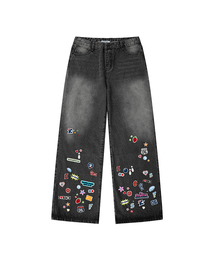 ESCAPEFROM（エスケープフロム）の「シンボルコラージュパッチプリントデニムパンツ [4色]（デニムパンツ）」